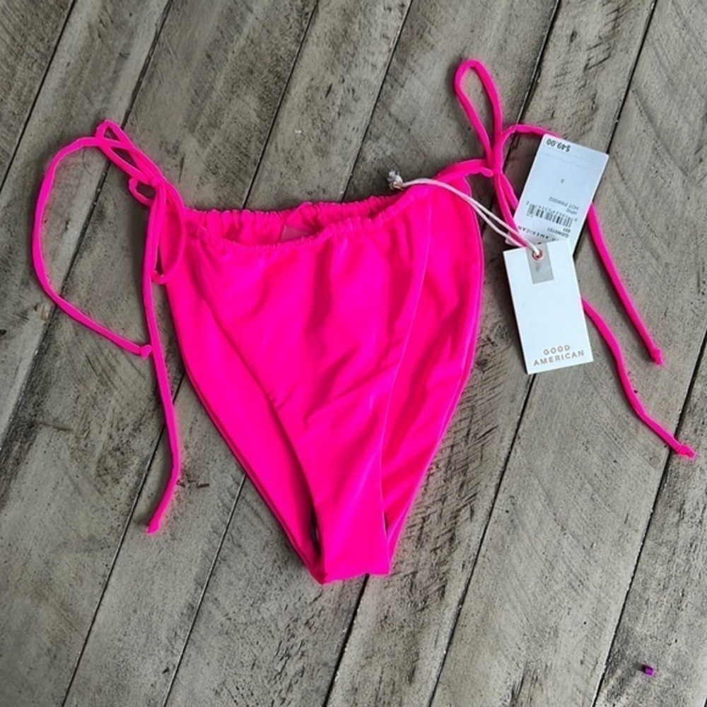 Good American Tiny Ties Bikini Bottom Hot Pink